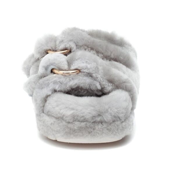 JSLIDES BROOKE Shearling Slippers with Gold Buckles - Picture 5 of 6